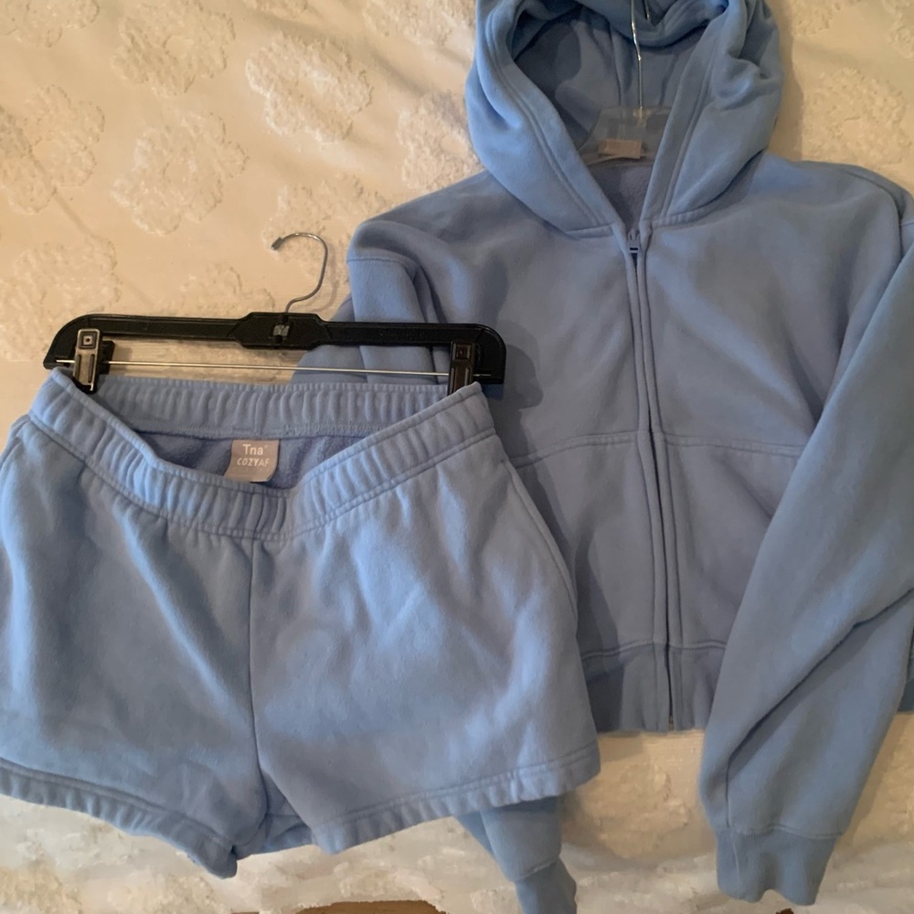 TNA Aritzia Light Blue Hoodie and Shorts Set